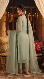 Rozaib Muted Sage Green Straight Long Shirt – 3 Piece Set