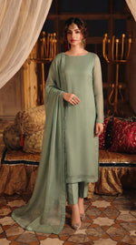 Rozaib Muted Sage Green Straight Long Shirt – 3 Piece Set