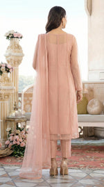 Rozaib Rose Peach Panel Net Kurta – Seam Piping Edition (3 Piece)