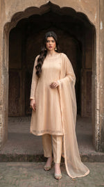 Rozaib Champagne Peach Minimal Kalidaar – 3 Piece Set