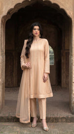 Rozaib Champagne Peach Minimal Kalidaar – 3 Piece Set