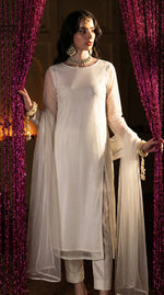 Rozaib Ivory White High-Slit Net Kurta – 3 Piece Set