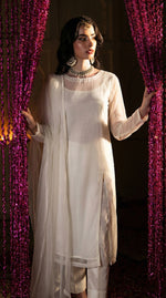 Rozaib Ivory White High-Slit Net Kurta – 3 Piece Set