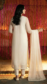 Rozaib Ivory White High-Slit Net Kurta – 3 Piece Set