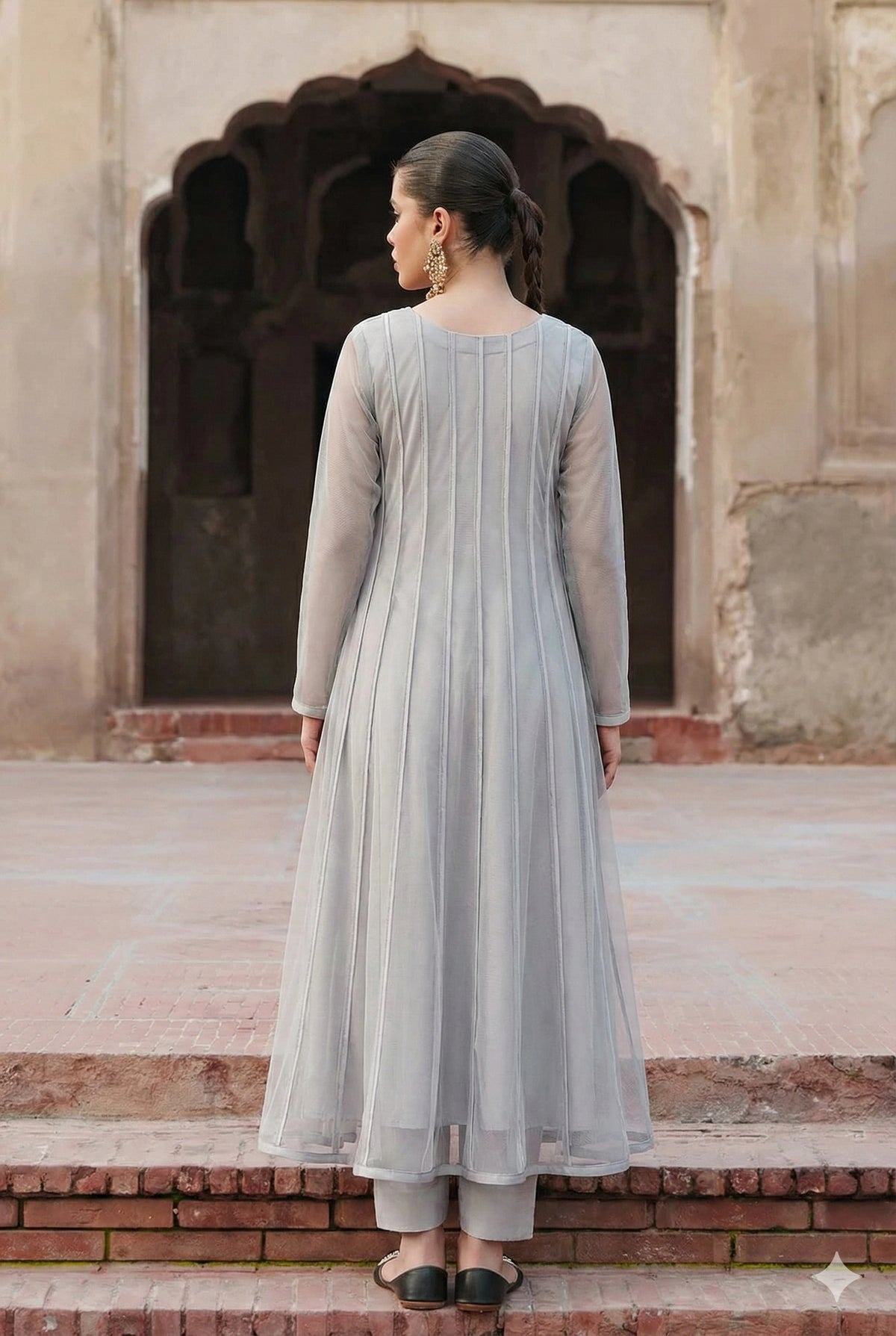 Rozaib Moonlight Silver Maxi Pishwas – Panel Piping Edition (3 Piece)