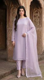 Rozaib Soft Lilac Straight Net Shirt – 3 Piece Set