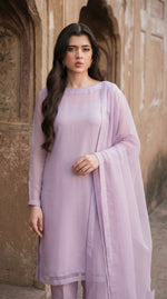 Rozaib Soft Lilac Straight Net Shirt – 3 Piece Set