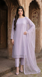 Rozaib Soft Lilac Straight Net Shirt – 3 Piece Set