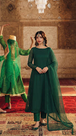 Rozaib Bottle Green A-Line Kurta – 3 Piece Set
