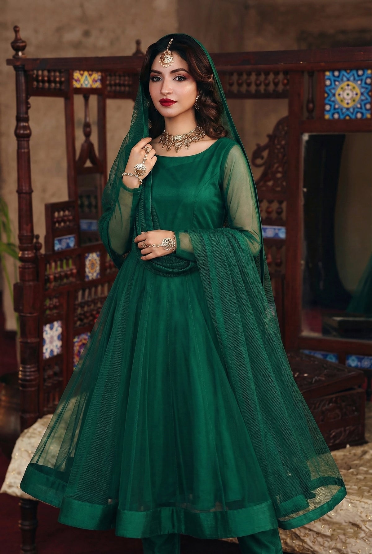 Rozaib Emerald Green Kalidaar Pishwas – 3 Piece Set