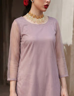 Dusty Lilac Round Hem Bareeze Net Long Shirt Set