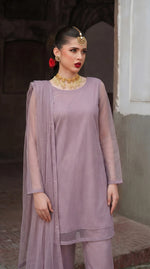 Dusty Lilac Round Hem Bareeze Net Long Shirt Set