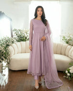 Mauve Lilac Minimal Kalidaar Bareeze Net Frock Set