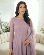 Mauve Lilac Minimal Kalidaar Bareeze Net Frock Set