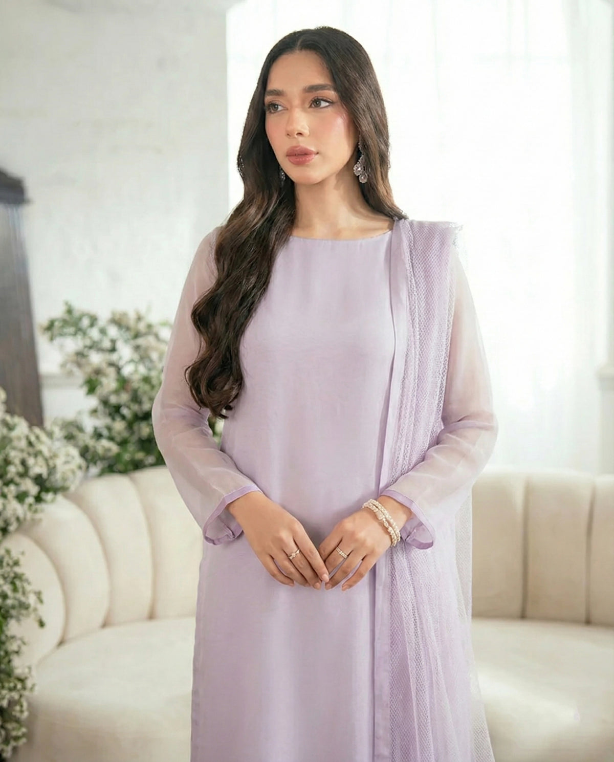 Pearl Lilac Straight Kurta – Sleeve Piping Detail