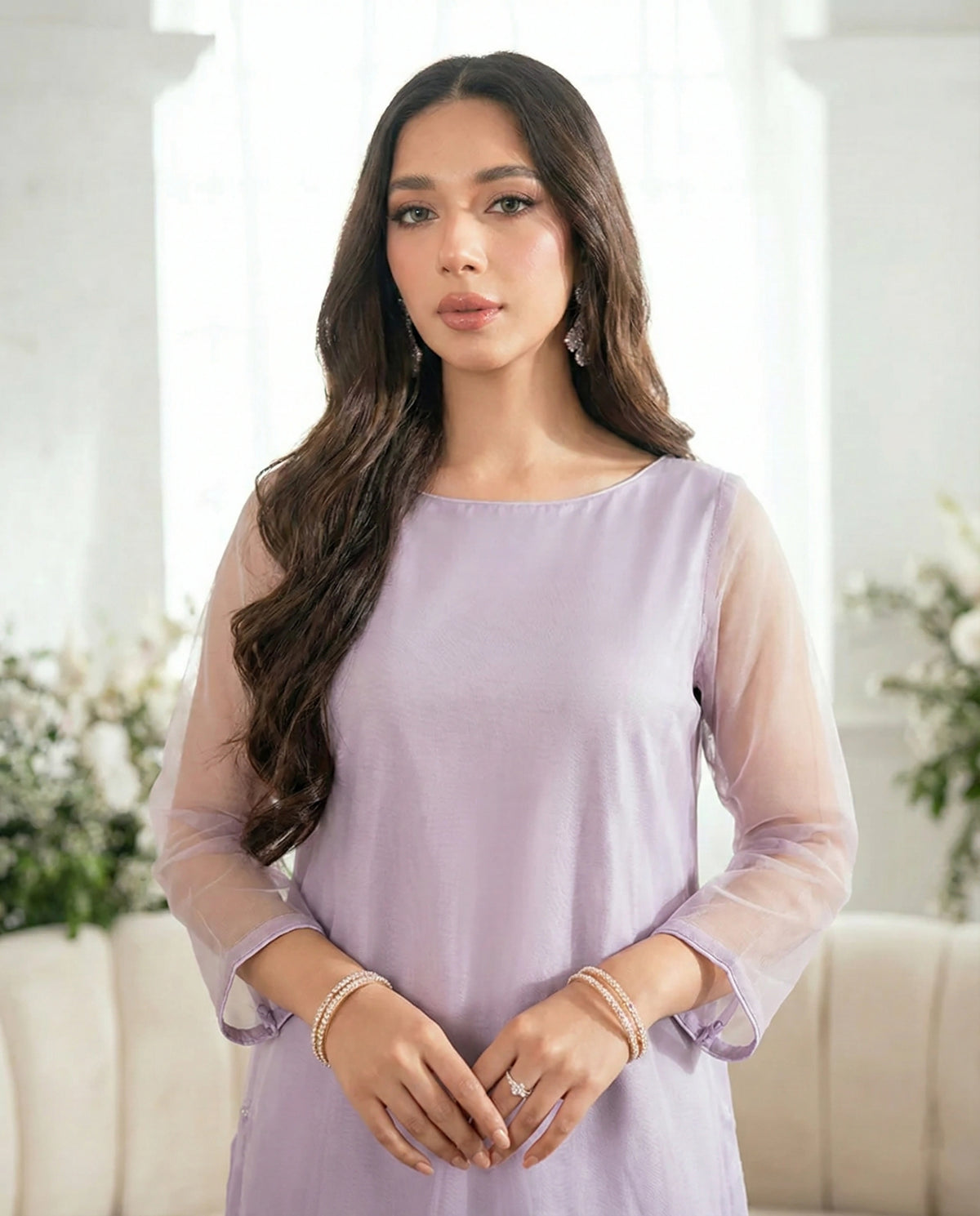 Pearl Lilac Straight Kurta – Sleeve Piping Detail