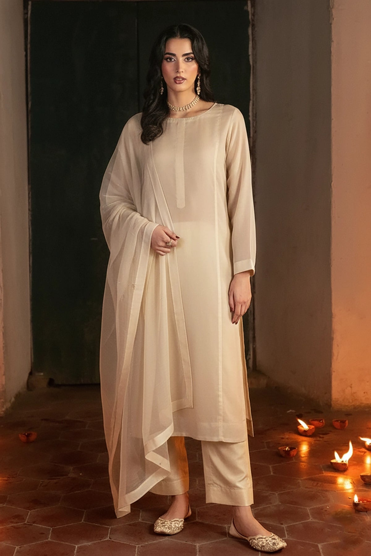 Cream Beige Panel Shirt – Bareeze Net Clean Cut Set