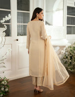 Champagne Beige Panel Cut Kurta – Bareeze Net Core Set