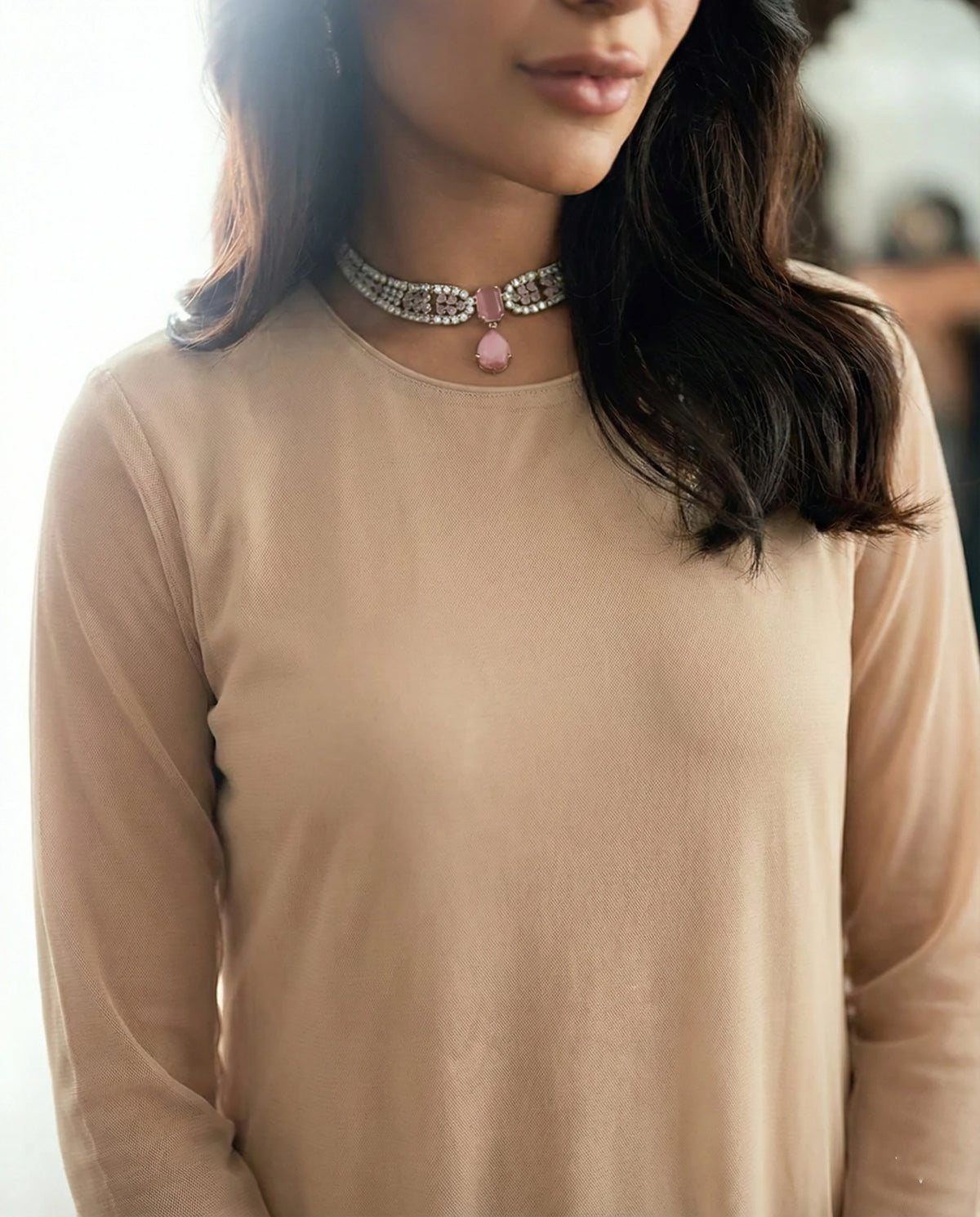 Sand Nude Angled Slit Shirt – Bareeze Net Core Set