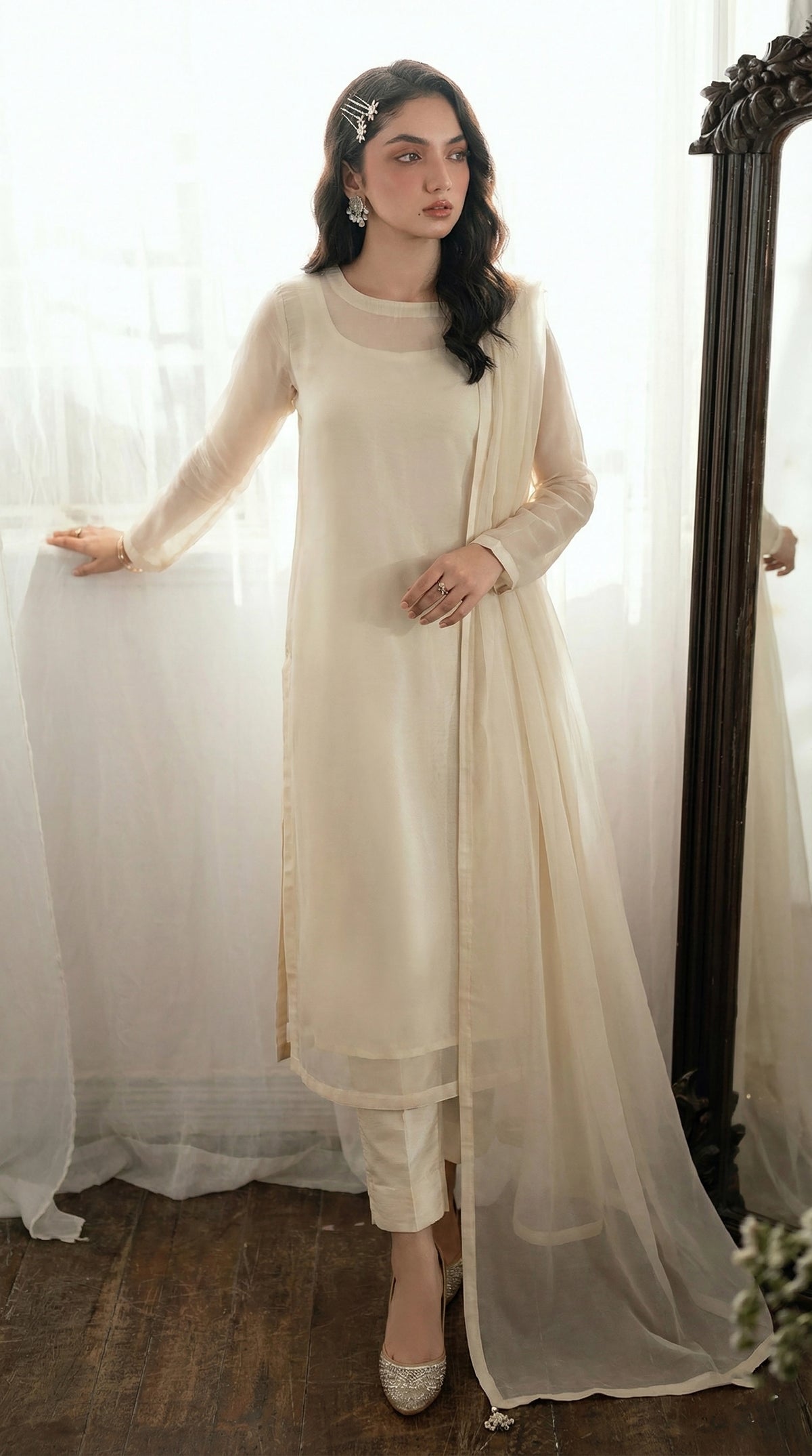 Vanilla Cream Straight Kurta – Bareeze Net Core Set