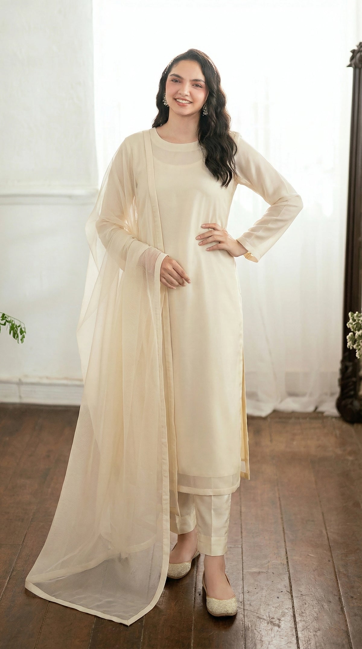 Vanilla Cream Straight Kurta – Bareeze Net Core Set