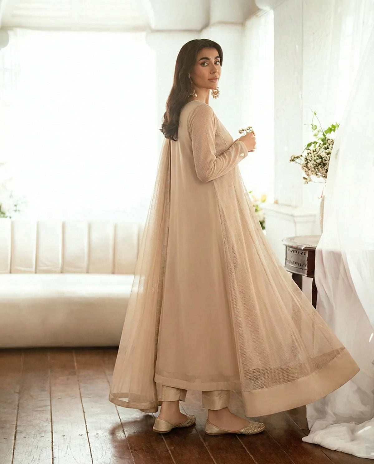 Almond Beige A-Line Kurta – Bareeze Net Core Set