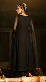 Midnight Black Full-Length Minimal Bareeze Net Frock Set