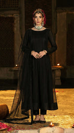 Midnight Black Full-Length Minimal Bareeze Net Frock Set