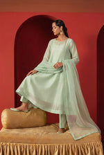 Pastel Green A-Line Organza Kurta – Luxury Minimal Core