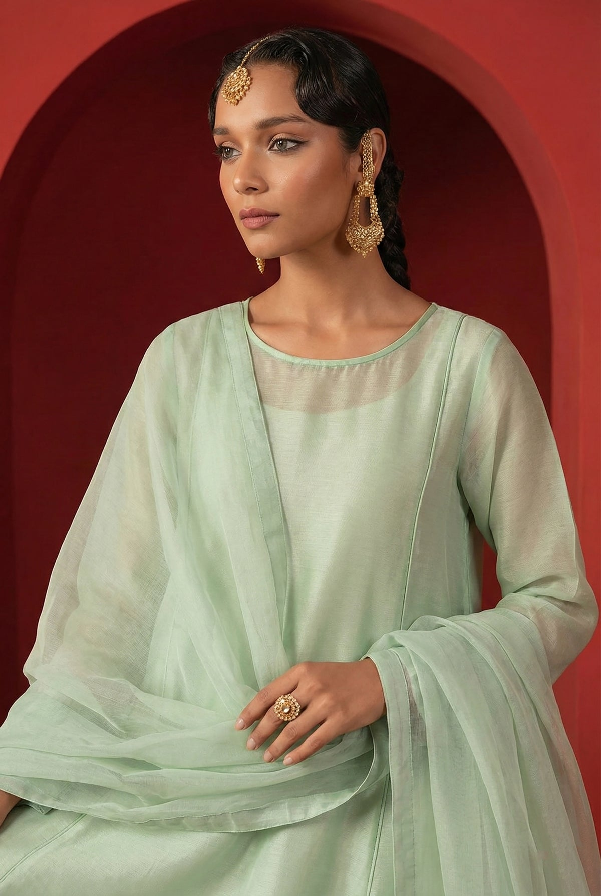 Pastel Green A-Line Organza Kurta – Luxury Minimal Core