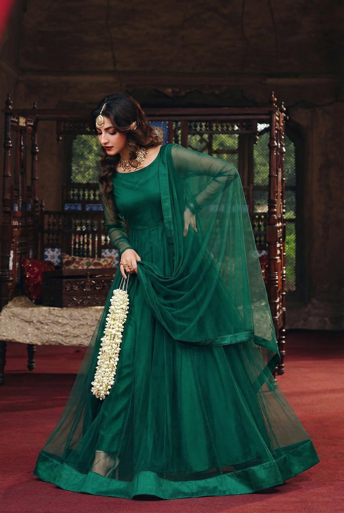 Rozaib Emerald Green Kalidaar Pishwas – 3 Piece Set