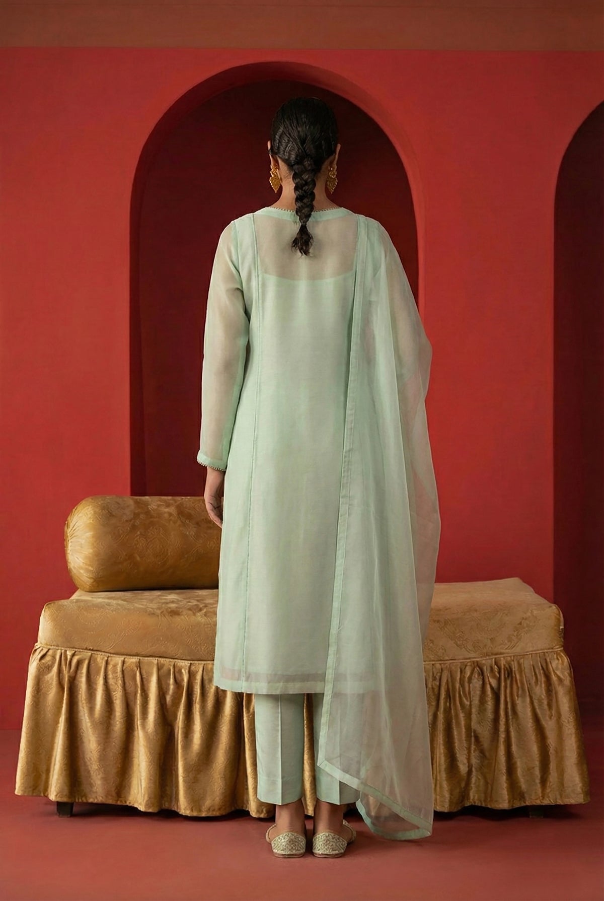 Pastel Green A-Line Organza Kurta – Luxury Minimal Core