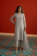 Zinc Grey Box Cut Organza Kurta – Luxury Minimal Core