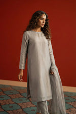 Zinc Grey Box Cut Organza Kurta – Luxury Minimal Core