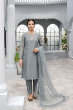 Smoke Zinc Panel Organza Kurta – Luxury Minimal Core