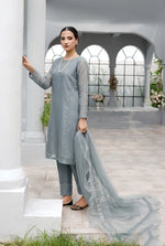Smoke Zinc Panel Organza Kurta – Luxury Minimal Core