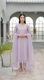 Dust Blue Minimal Kalidaar Organza Frock Set