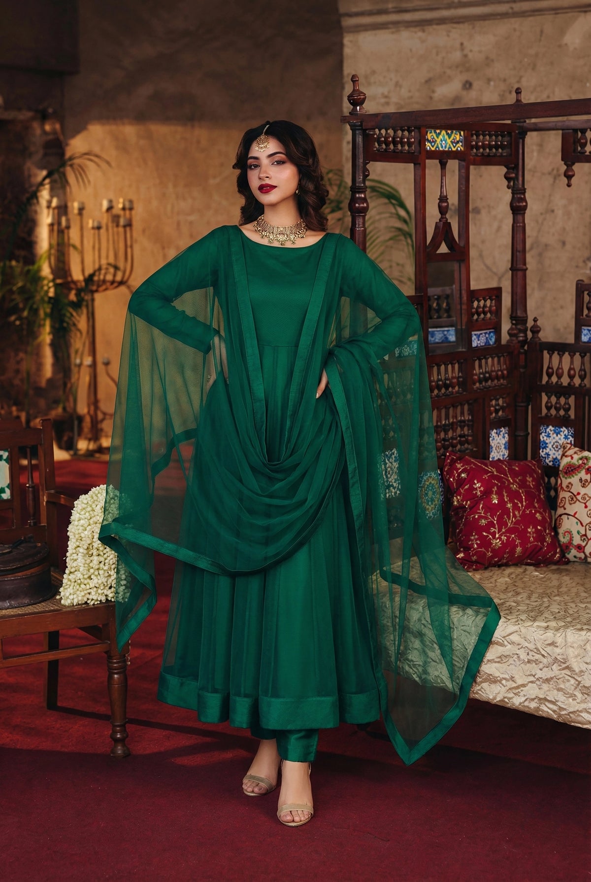 Rozaib Emerald Green Kalidaar Pishwas – 3 Piece Set