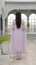 Dust Blue Minimal Kalidaar Organza Frock Set