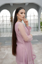 Dust Blue Minimal Kalidaar Organza Frock Set