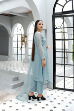 Dust Blue Minimal Kalidaar Organza Frock Set