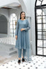 Dust Blue Minimal Kalidaar Organza Frock Set