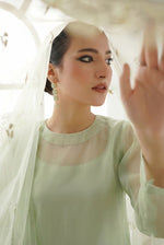 Soft Pistachio Flow Slit Chiffon Frock Set