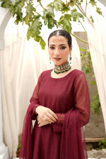Maroon Long Organza Light Flare Frock Set