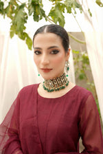 Maroon Long Organza Light Flare Frock Set