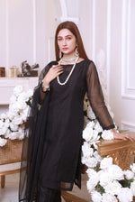 Classic Black Front Slit Chiffon Frock Set