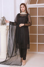 Classic Black Front Slit Chiffon Frock Set