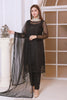 Classic Black Front Slit Chiffon Frock Set