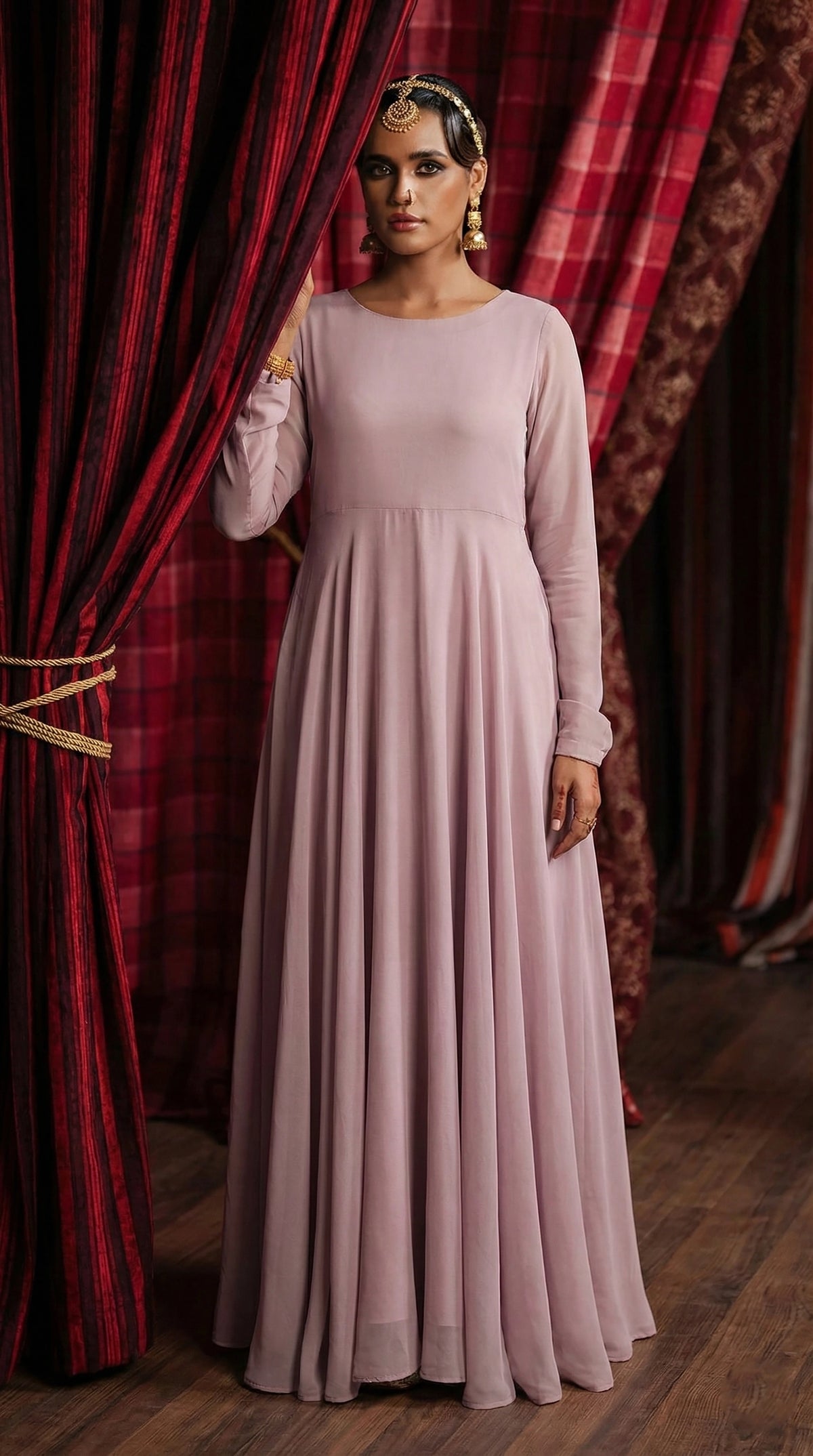 Mauve Lilac Front Slit Chiffon Frock Set