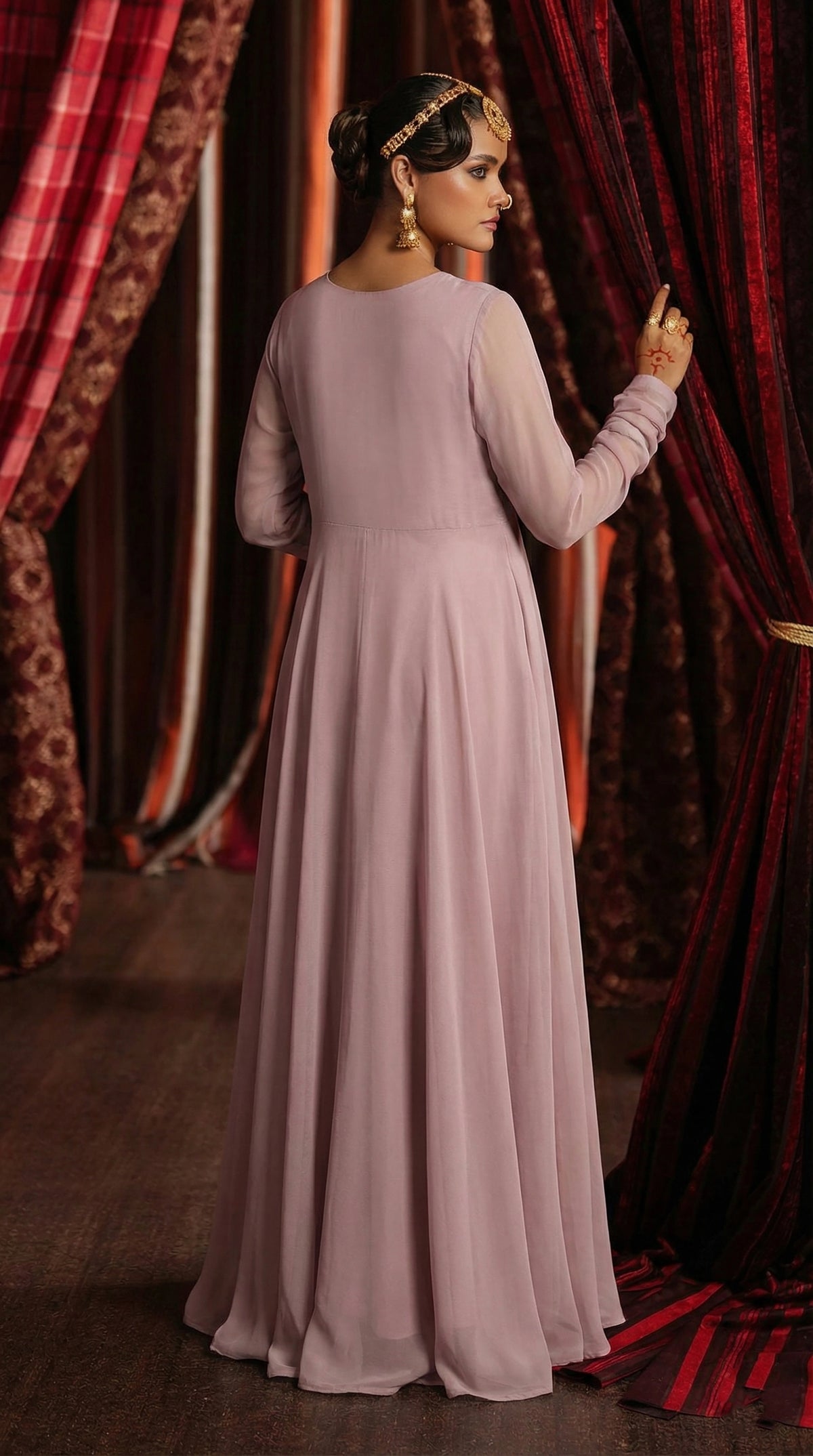 Mauve Lilac Front Slit Chiffon Frock Set